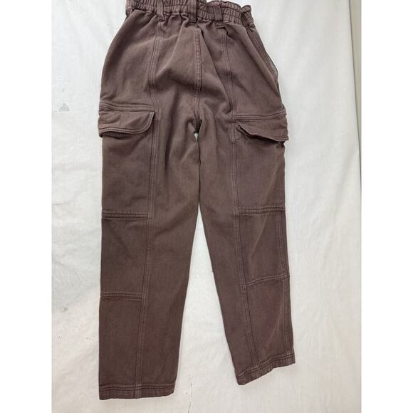 Grunge Pacsun Elastic Waist Cargo Utility Pants Brown Snap Button Small Pockets - Picture 9 of 10